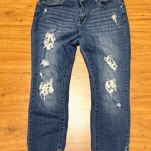 Judy Blue Distressed Boyfriend Jeans - Dark Blue